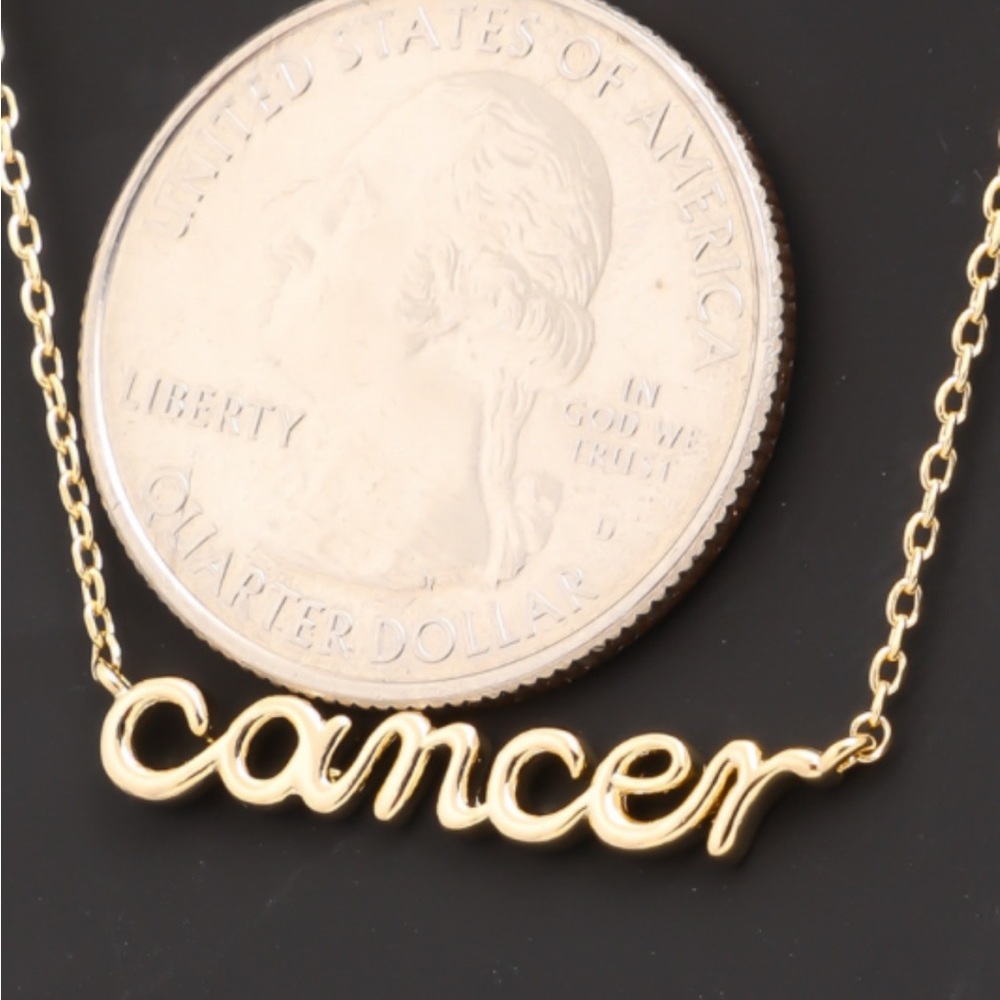 Gold zodiac pendant necklace in a fun font.  Makes a great gift.  18" - Picture 11 of 12